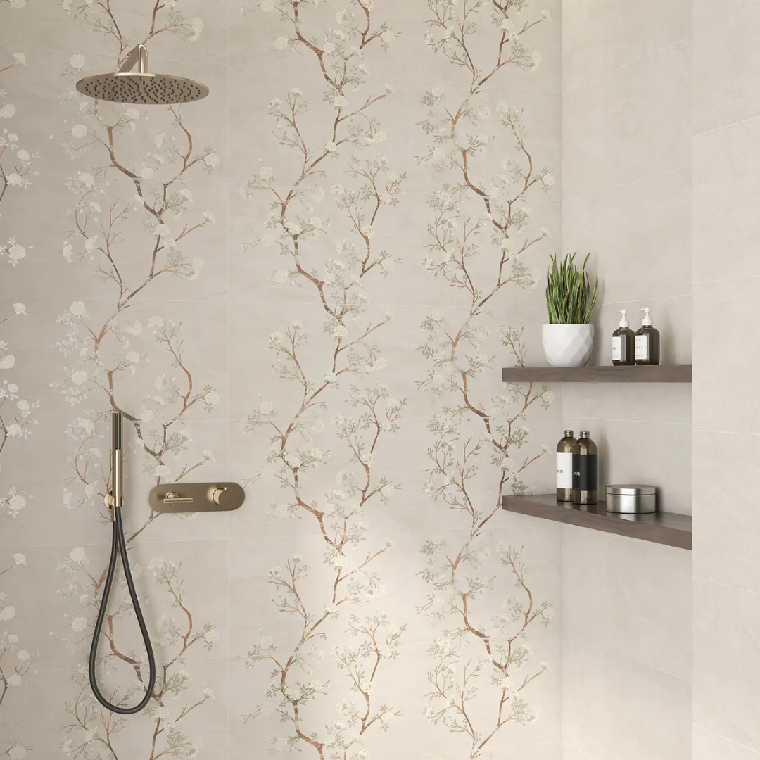 Enya Stone and Floral Effect Ceramic Wall Tile