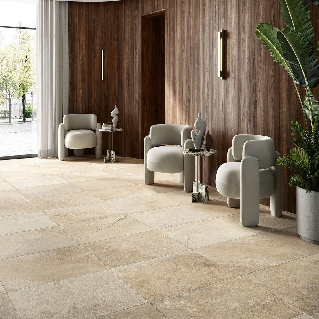 Tuffeau Dorato Flagstone Effect Porcelain Wall and Floor Tile