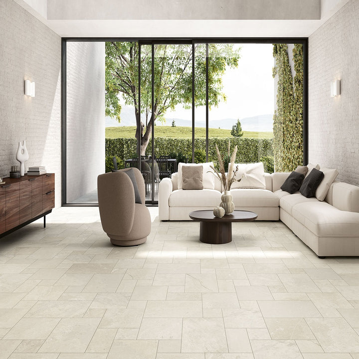 Tuffeau Bianco Flagstone Porcelain wall and floor tile