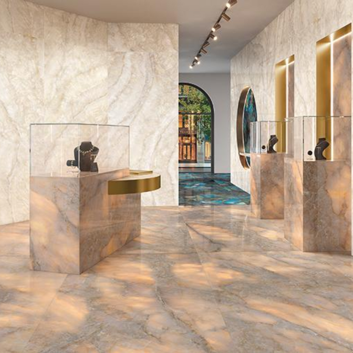 Amber Celeste Backlit Marble Effect Porcelain Wall and Floor Tile