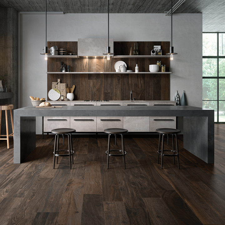 Brown Circle Wood Effect Porcelain Wall and Floor Tile