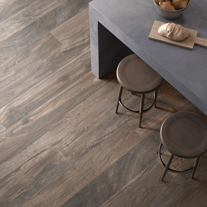 Brown Circle Wood Effect Porcelain Wall and Floor Tile