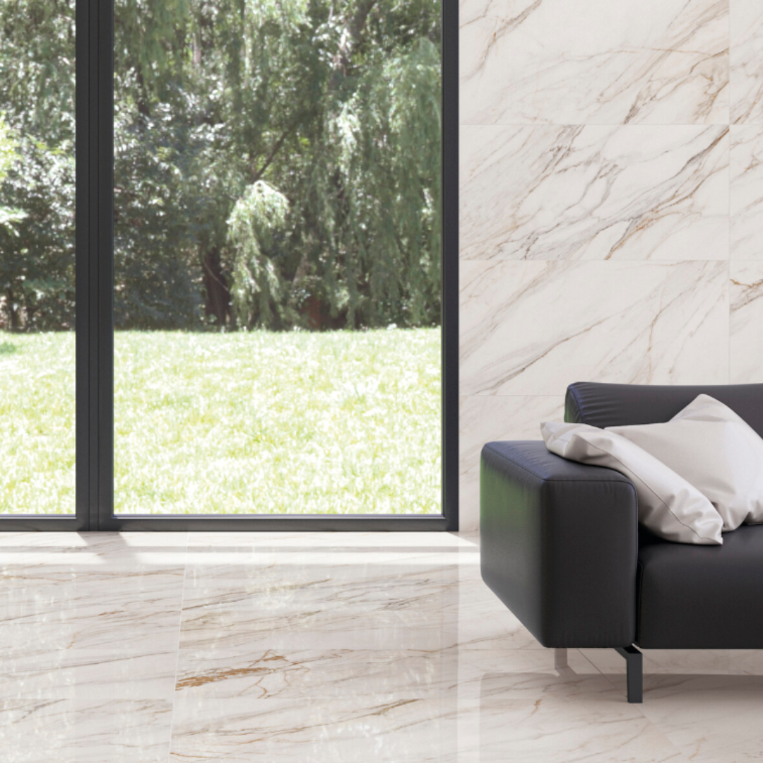 Caspio Gold Marble Effect Polished Ceramic Porcelain Tiles – Collinson ...