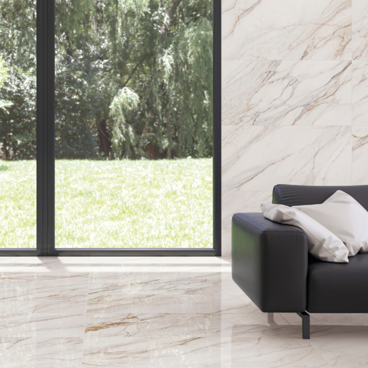 Caspio Gold Marble Effect Polished Ceramic and Porcelain Wall and Floor Tile