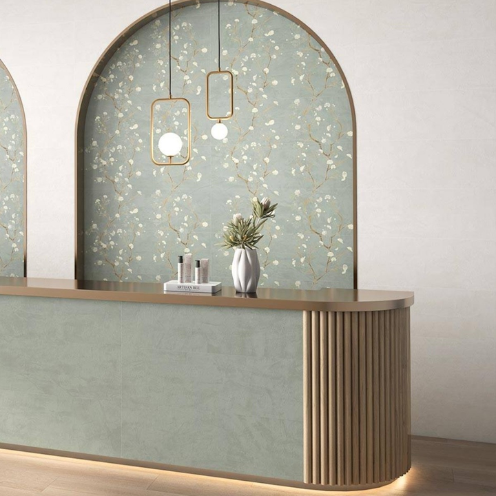 Enya Sage Stone and Floral Effect Ceramic Wall Tile