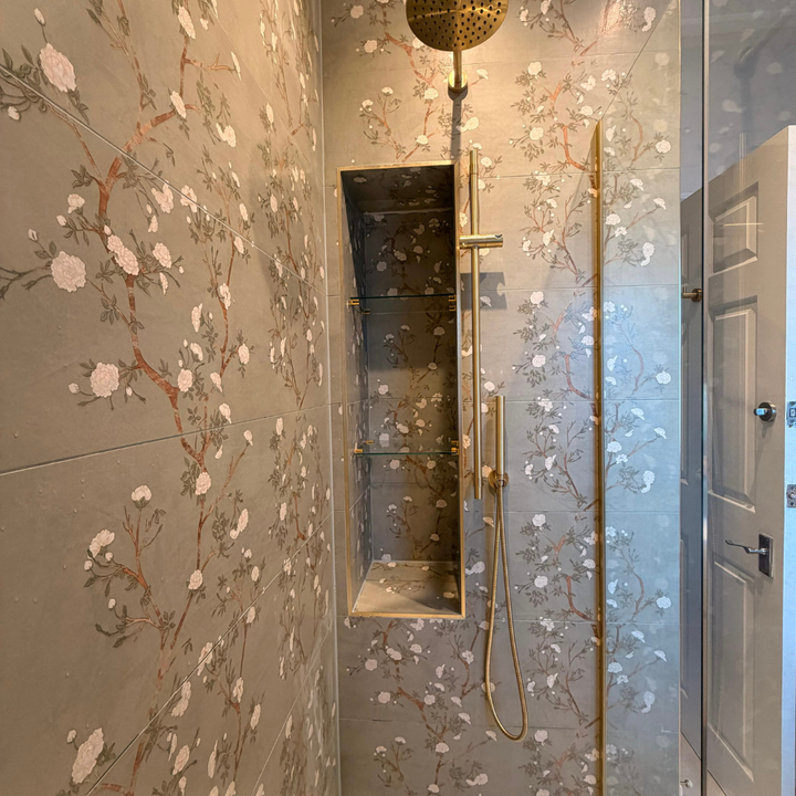 Enya Sage Stone and Floral Effect Ceramic Wall Tile