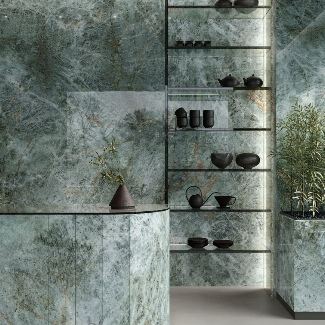 Marvel Diva Green Polished Marble Effect Porcelain Tile