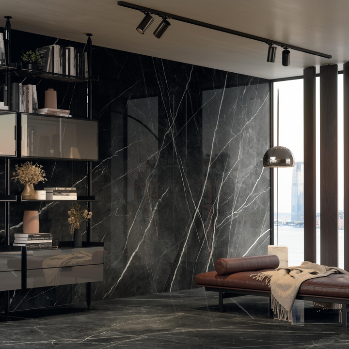 Marvel Gala Calacatta Black Polished Marble Porcelain Tiles – Collinson ...