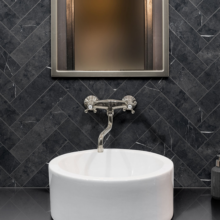 Eterna Marmo Marquina Small Format Marble Effect Porcelain Wall and Floor Tile