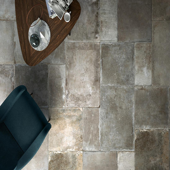 Ancient Stone Gris Farmhouse Flagstone Effect Porcelain Wall and Floor Tile