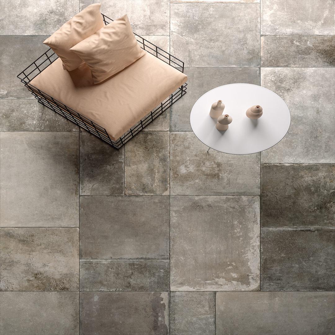 Ancient Stone Gris Farmhouse Flagstone Effect Porcelain Wall and Floor Tile