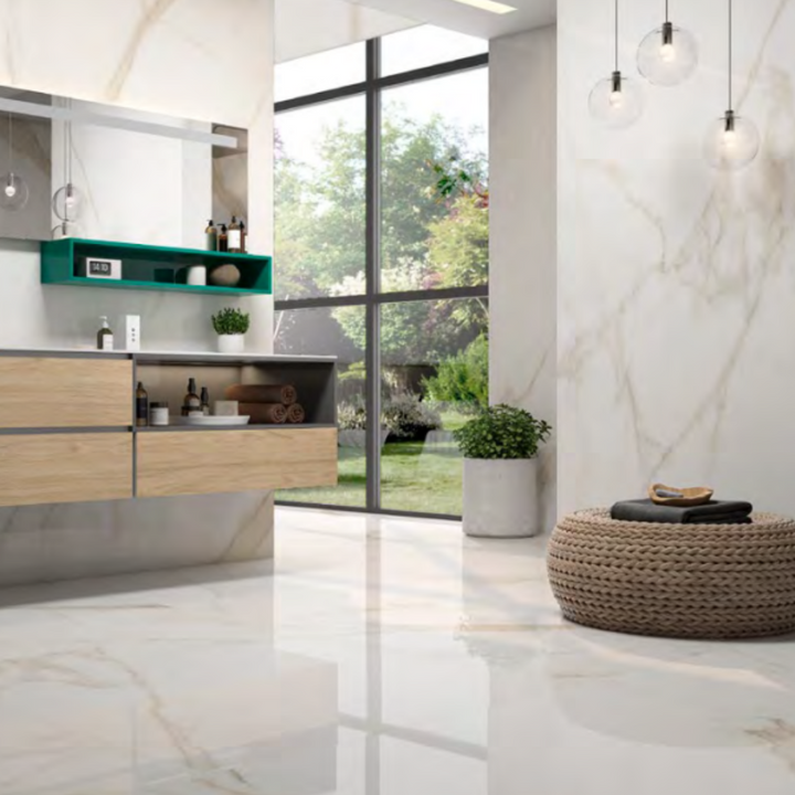 Santorini Calacatta Marble Effect Polished Porcelain Tile